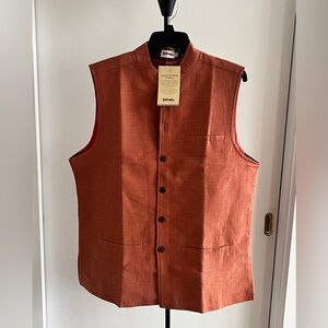 NWT Fabindia Rust Red Sleeveless Nehru Jacket Khadi Cotton handwoven lined L